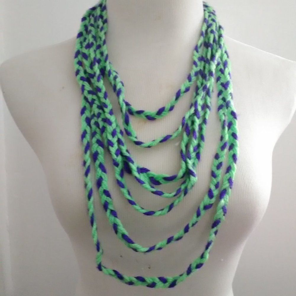 Neon Green & Purple Braided Chains Yarn Necklace